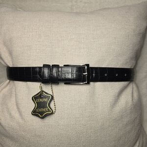 ELEGANT FIRENZE BLACK LEATHER BELT CROC EMBOSSED NEW MENS 34
